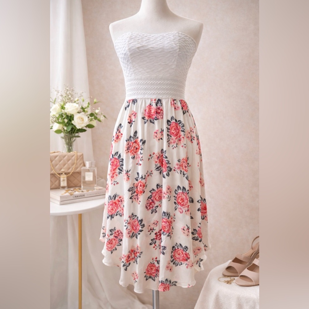 NoBo Strapless Floral Dress Size M – Smocked Bodice, Flowy Skirt